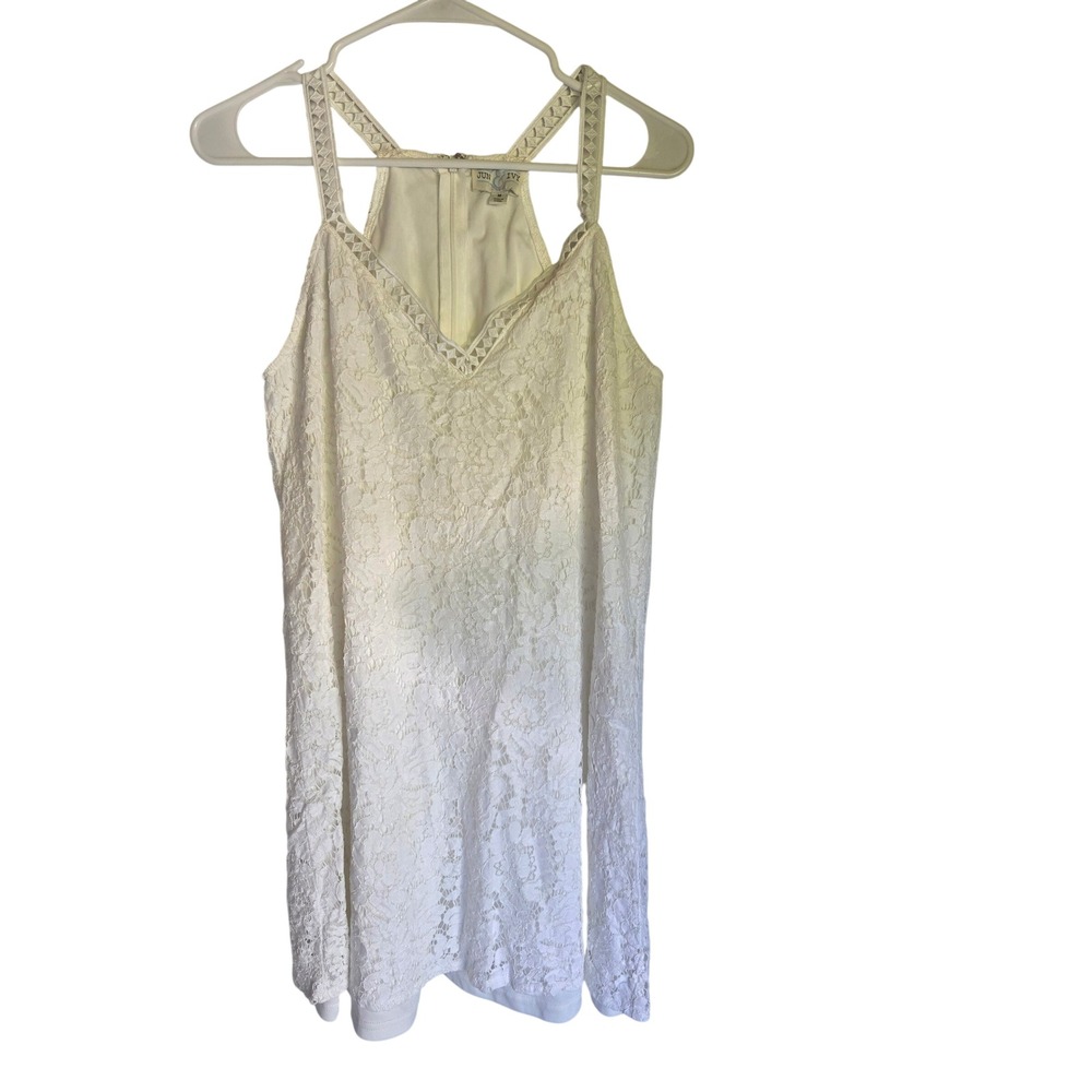 Jun & Ivy White Floral Lace V-Neck Mini Dress Womens Medium Coquette